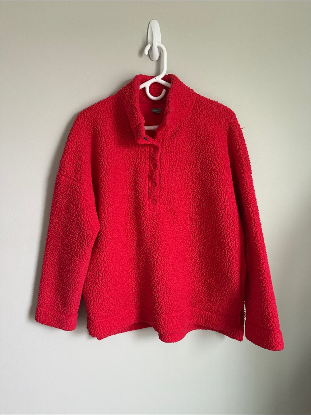 aerie Red Sherpa Button-Up Pullover Sweater